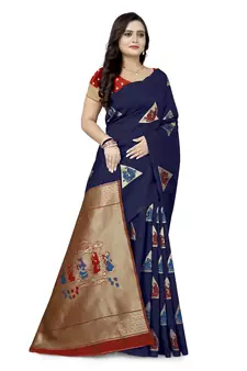 Blue printed art silk saree saree with blouse