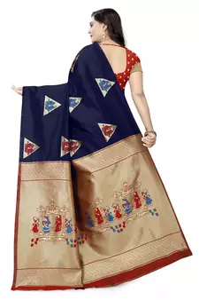 Blue printed art silk saree saree with blouse