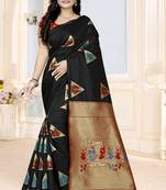 Black printed art silk saree saree with blouse
