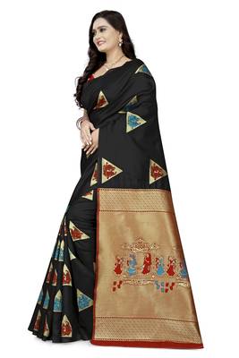 Black printed art silk saree saree with blouse 2