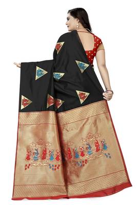 Black printed art silk saree saree with blouse 4