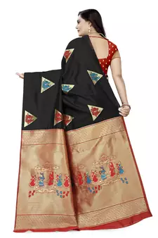 Black printed art silk saree saree with blouse