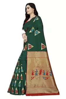 Green printed silk blend saree saree with blouse