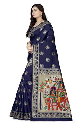 Blue printed art silk saree saree with blouse 2