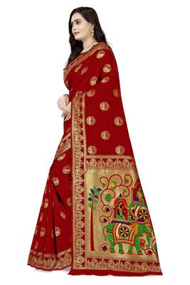 Red printed art silk saree saree with blouse 2