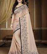 Light peach embroidered banarasi silk saree with blouse