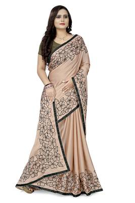 Light peach embroidered banarasi silk saree with blouse 3