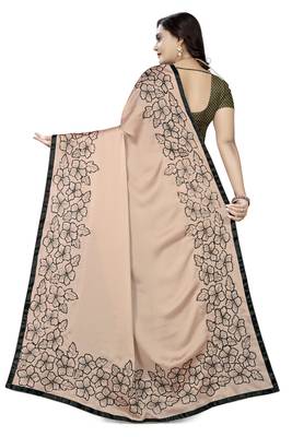 Light peach embroidered banarasi silk saree with blouse 4
