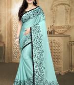 Blue embroidered Banarasi silk blend Saree with blouse