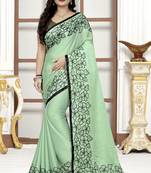 Green embroidered banarasi silk saree with blouse