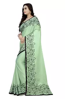 Green embroidered banarasi silk saree with blouse