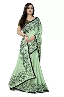 Green embroidered banarasi silk saree with blouse