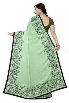 Green embroidered banarasi silk saree with blouse
