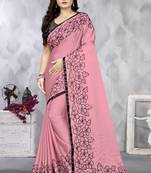 Pink embroidered Banarasi silk blend Saree with blouse