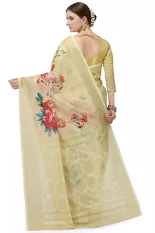 Cream printed art silk saree saree with blouse