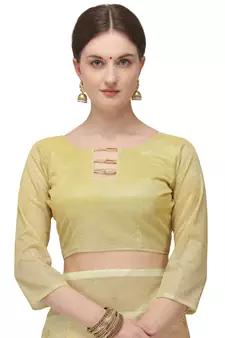 Cream printed art silk saree saree with blouse