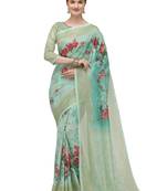 Green printed art silk saree saree with blouse