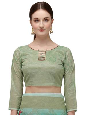 Green printed art silk saree saree with blouse 5