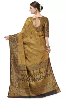 Beige printed banarasi silk saree with blouse
