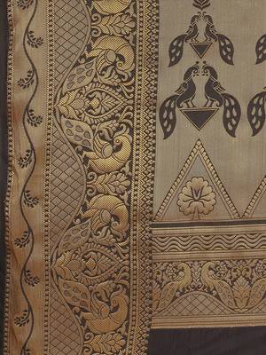 Beige printed banarasi silk saree with blouse 4