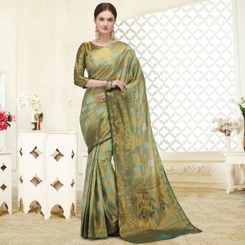 Green printed silk blend saree saree with blouse 1