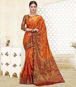 Orange printed art silk saree saree with blouse
