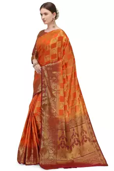 Orange printed art silk saree saree with blouse