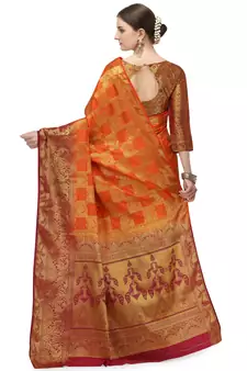Orange printed art silk saree saree with blouse