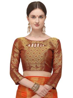 Orange printed art silk saree saree with blouse 5