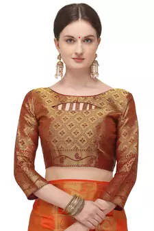 Orange printed art silk saree saree with blouse