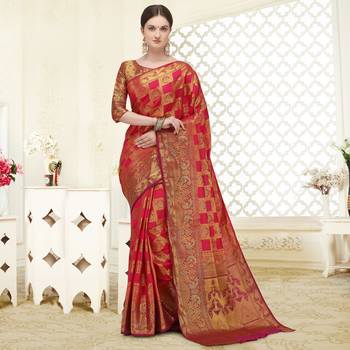 Pink printed silk blend saree saree with blouse 1