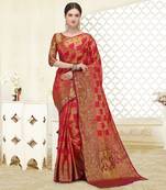 Pink printed silk blend saree saree with blouse