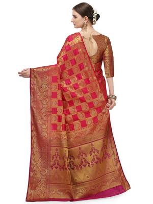 Pink printed silk blend saree saree with blouse 3