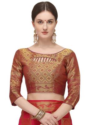 Pink printed silk blend saree saree with blouse 5