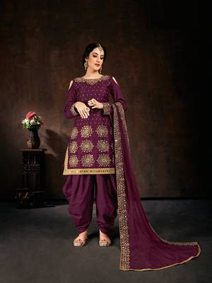 Wine embroidered cotton silk salwar 2