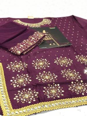Wine embroidered cotton silk salwar 3