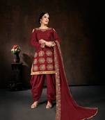 Red embroidered cotton silk salwar