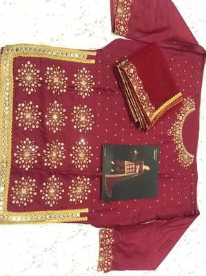 Red embroidered cotton silk salwar 3