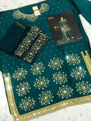 Dark-cyan embroidered cotton silk salwar 2