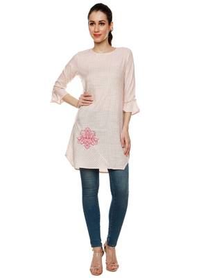 Pink printed cotton short-kurtis 1