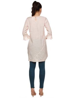 Pink printed cotton short-kurtis 2