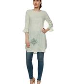 Green printed cotton short-kurtis