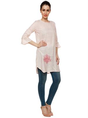 Pink printed cotton short-kurtis 3