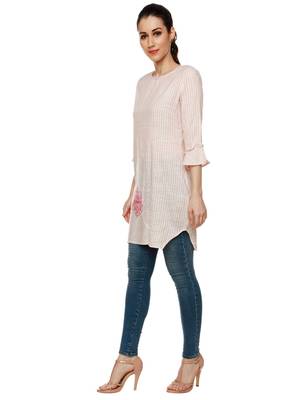 Pink printed cotton short-kurtis 4