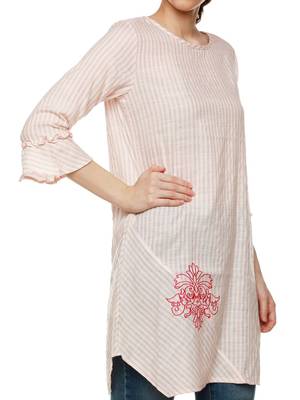 Pink printed cotton short-kurtis 5