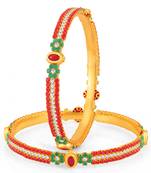 Sukkhi Pleasing Gold Plated Coral Bangle Set of 2 for Women