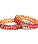 Sukkhi Sparkling Kempu Stone Gold Plated Bangle Set of 2 for Women