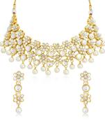 Sukkhi Traditional Kundan Gold Plated Pearl Choker Necklace Set for Women