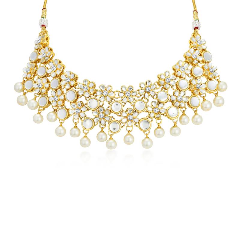 Sukkhi Traditional Kundan Gold Plated Pearl Choker Necklace Set for Women