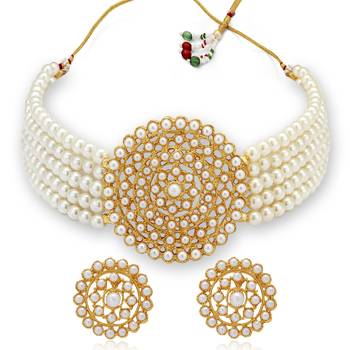 Sukkhi Lavish Gold Plated White Pearl Choker Necklace Set for Women 1